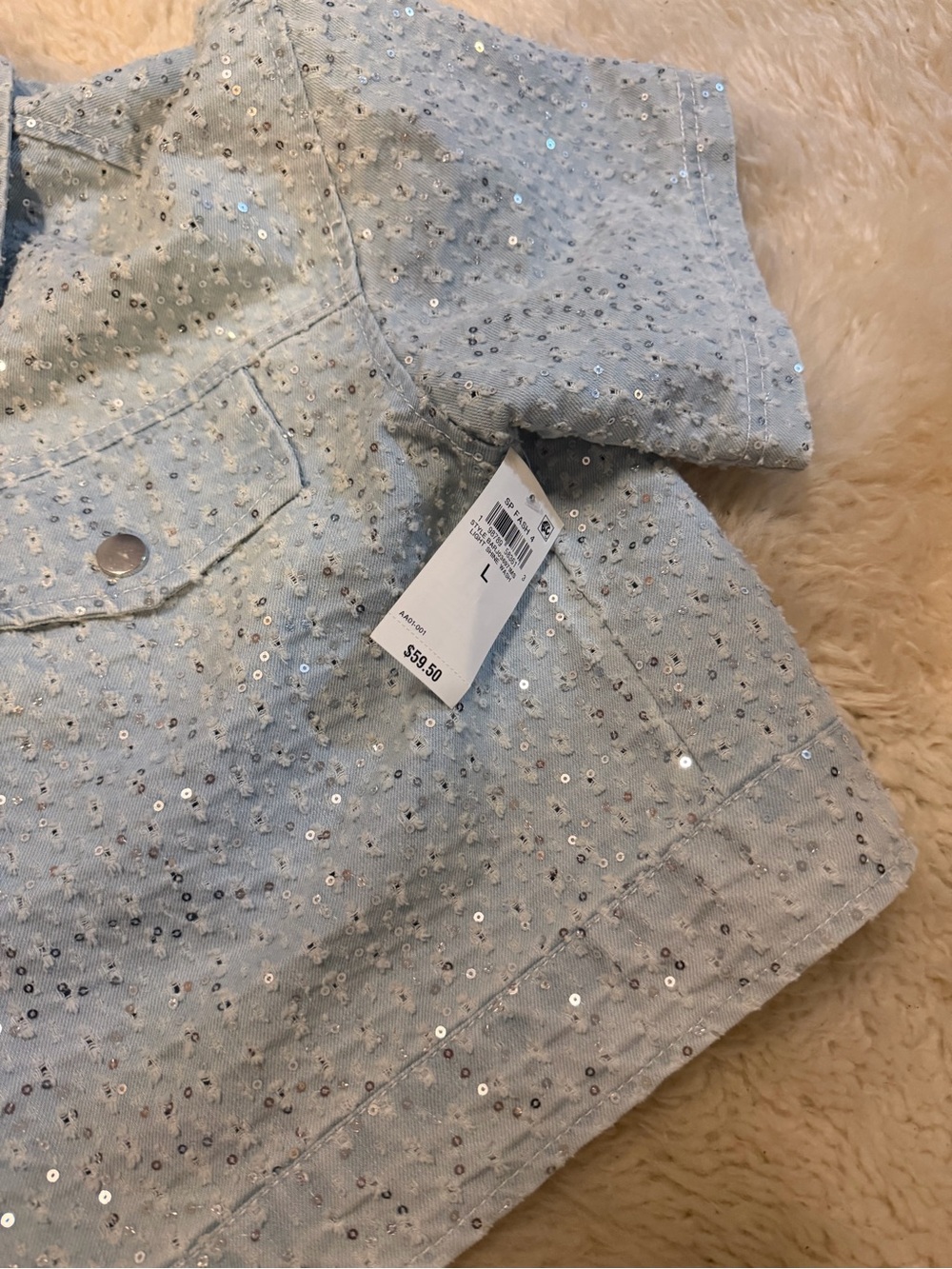 Bar III Light Blue Sequin High-Rise Denim Shorts and Jacket Set - Picture 2 of 7